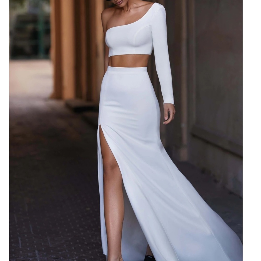 Maxi One Shoulder Co-ord Set in White by Milla